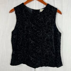 Merona Black Leaves Velour Textured Sleeveless Back Button Tank Top